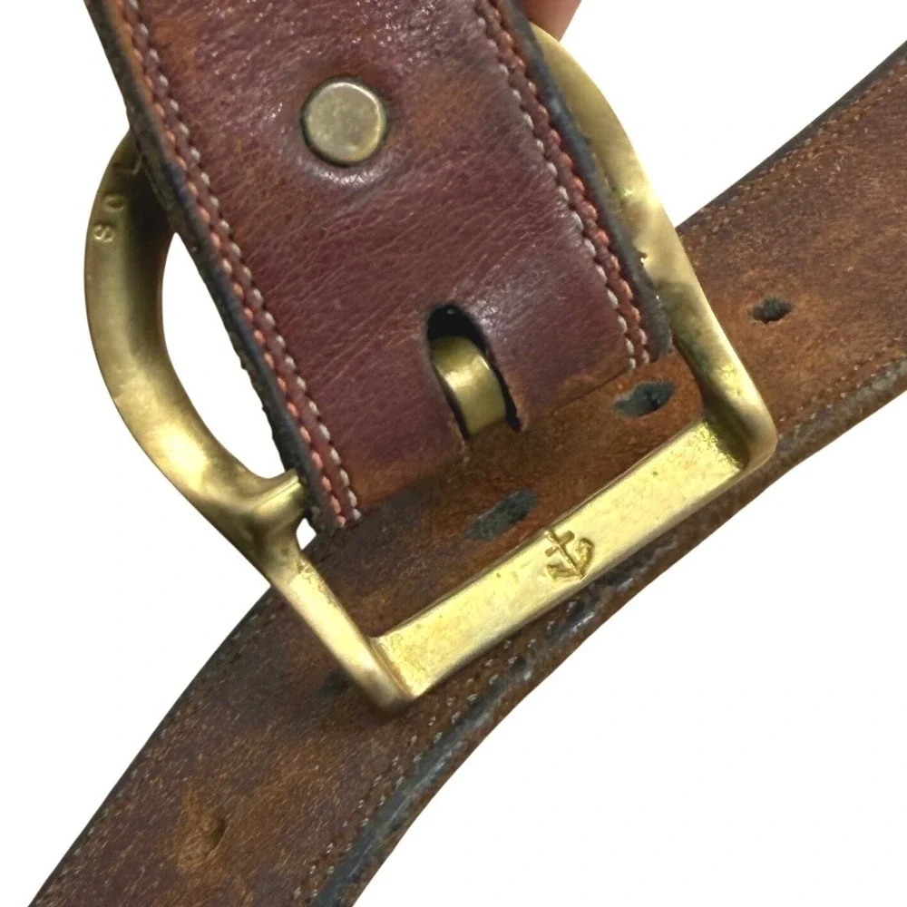VTG North‎ & Judd Anchor Brand Brass Buckle Western Belt 38 Leather Patina 70s